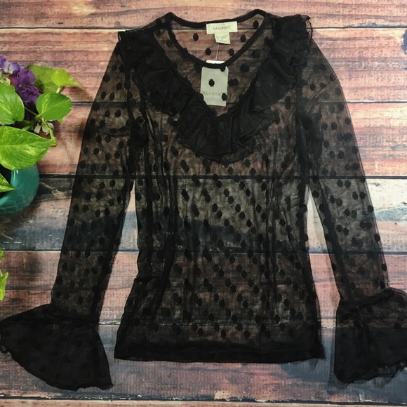 Passport Tops - 🌻SOLD🌻Polka Dot Mesh Ruffle Top